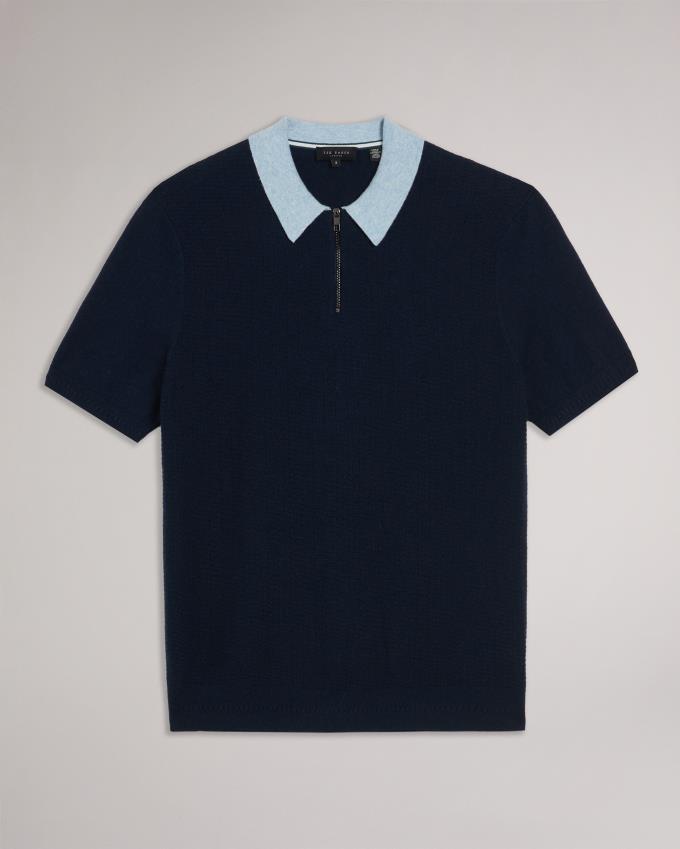 Polo Ted Baker Textured Knit Contrast Collar Bleu Marine Homme | QJA-08731315